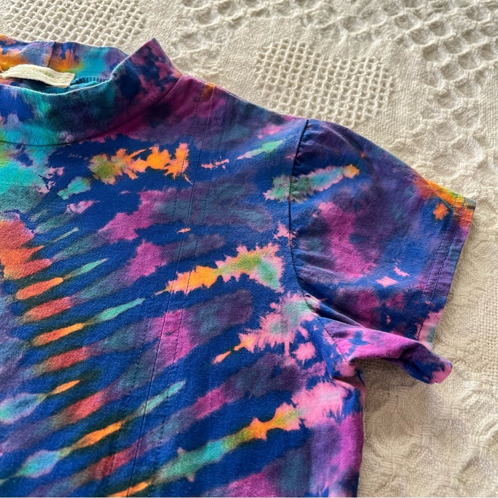 Saisby by Cg Vibrant Hand Tie-Dyed Mock Neck Dress Top Side Split Hem Cotton - Picture 10 of 15